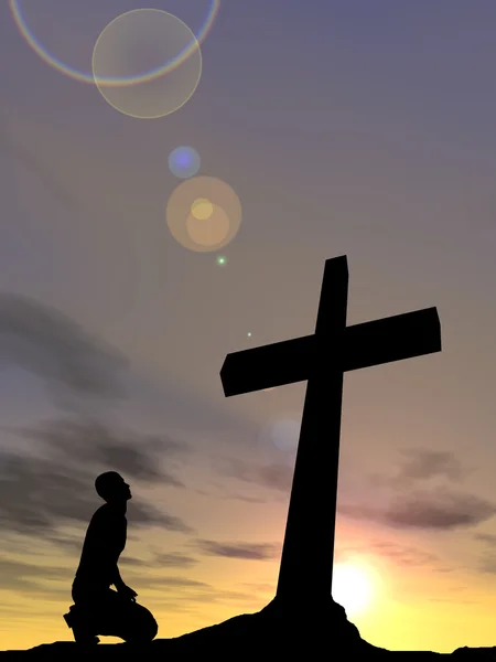 Religion symbol and  man silhouette — Stock Photo, Image