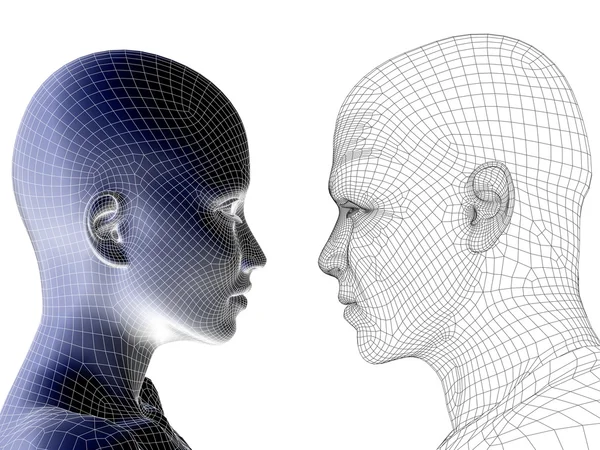 Drátový model lidské mužské a ženské hlavy — Stock fotografie