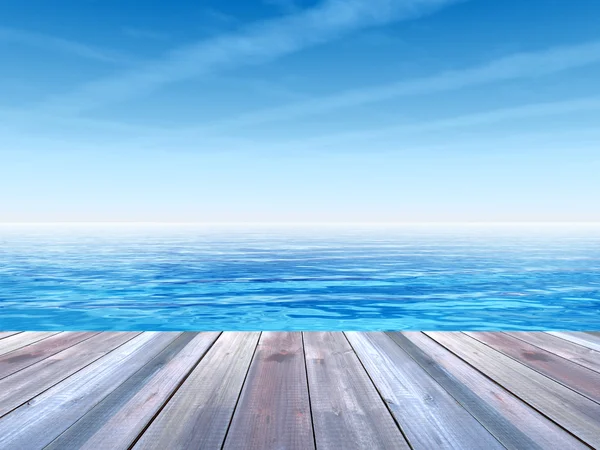 Wooden deck on coast — Stock Photo, Image