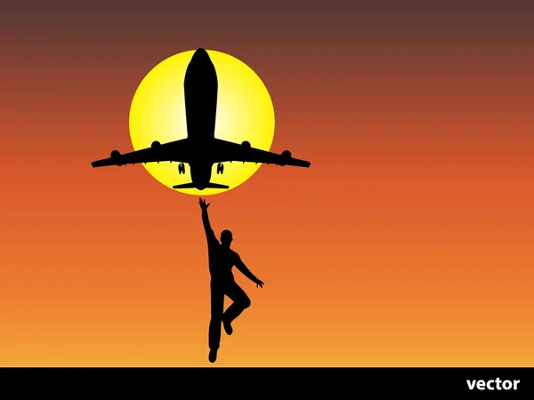 Adam siluet uçak ile — Stok Vektör