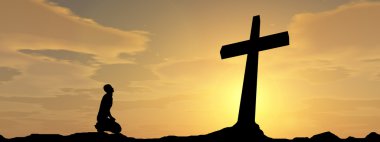 din sembolü ve adam siluet kayalarda