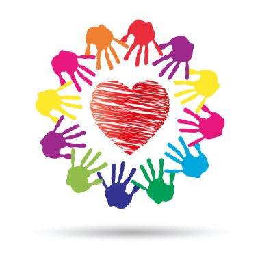 Kırmızı kalp sembol çocuk insan eli ile yazdırır