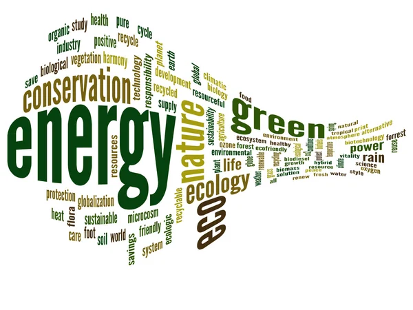 Energia e ecologia e conservação nuvem de palavras — Fotografia de Stock