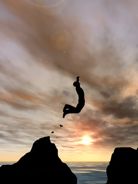 Businessman silhouette jumps — Stock Photo, Image