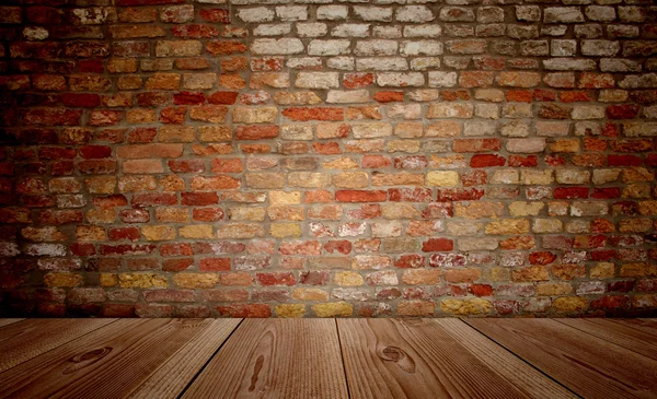 Old  floor and brick wall — Stock Photo, Image