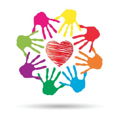 red heart with children hands