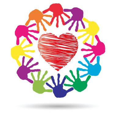 red heart with children hands