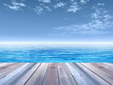 deck on coast of exotic blue sea