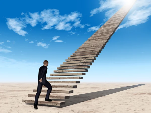 Бизнесмен поднимается по лестнице на небо — стоковое фото