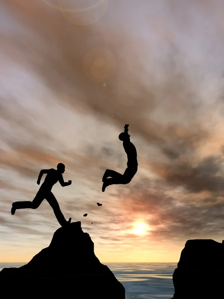 행복 한 절벽에서 점프 하는 실업가 실루엣 — 스톡 사진