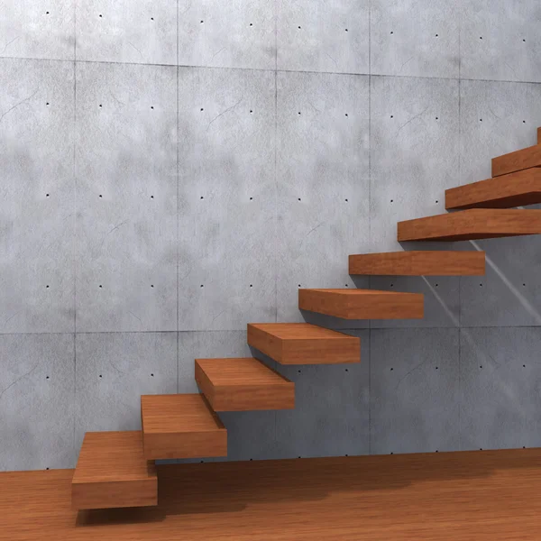 Concept or conceptual brown wood or wooden stair or steps near a wall background on  floor — Stock Photo, Image