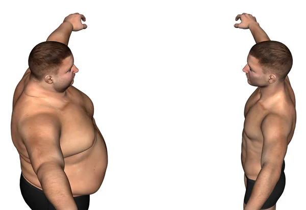 太りすぎの対スリム フィットの若い男 — ストック写真