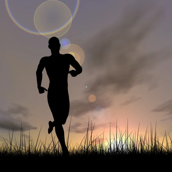 Young man black silhouette running — Stock Photo, Image