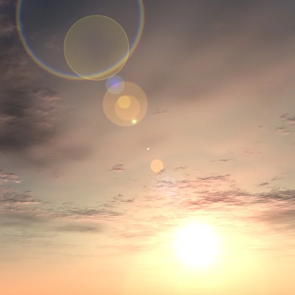 Захід сонця або схід сонця квадратний фон з хмарами і сонце поруч з горизонтом — стокове фото