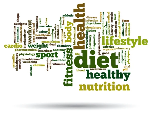 Gezondheid voeding of sport word cloud — Stockfoto