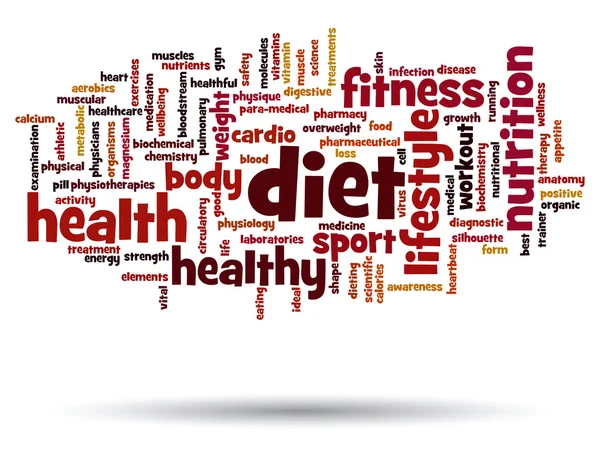Gezondheid voeding of sport word cloud — Stockfoto