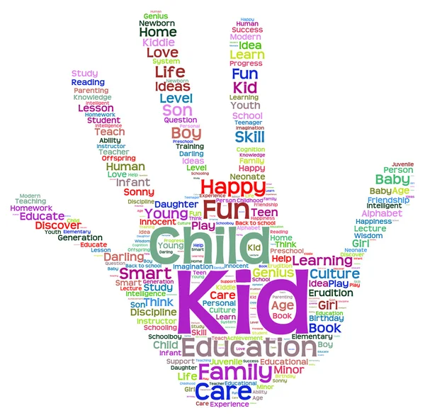 Education abstract hand print word cloud — Stock Photo, Image