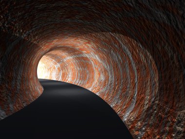 Concept or conceptual dark abstract road tunnel with bright light at the end background clipart