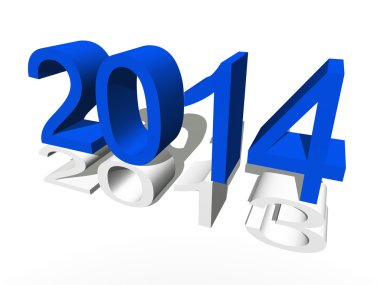 Kavramsal 3d mavi 2014 yıl metin ayakta beyaz arka plan üzerinde izole kalabalık dışarı