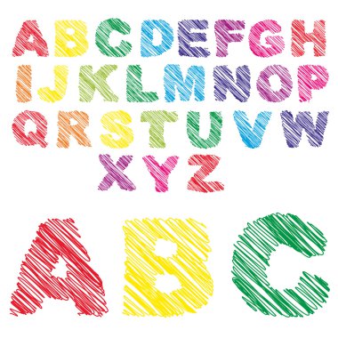 Kavram veya kavramsal kümesi veya renkli el yazısı, kroki veya karalama yazı tipi beyaz arka plan üzerinde izole topluluğu