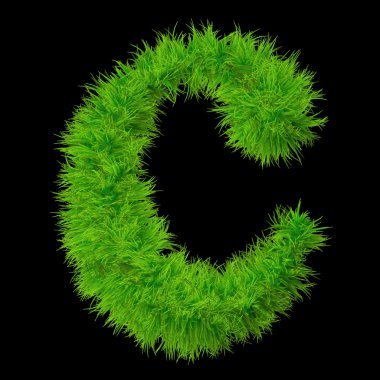 Kavram ya da kavramsal yeşil çimen, eko orecology yazı tipi, bir küme veya siyah arka plan üzerine izole koleksiyon parçası