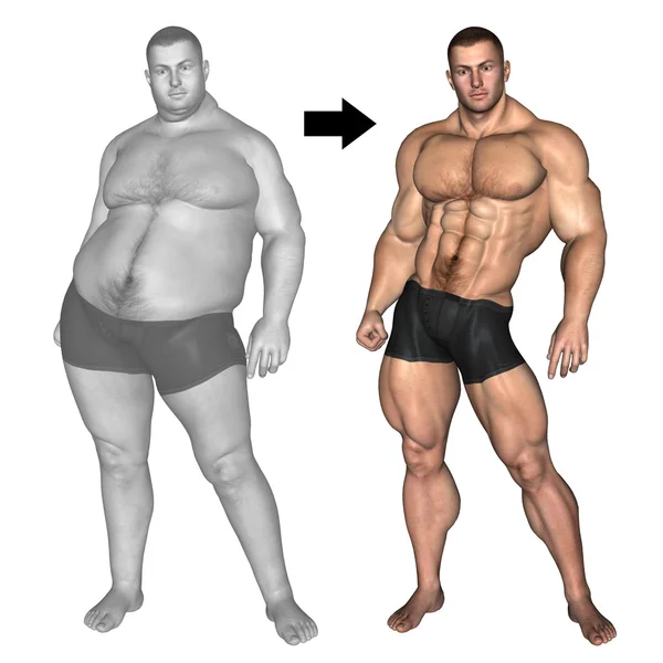 Übergewicht gegen schlanken Mann — Stockfoto
