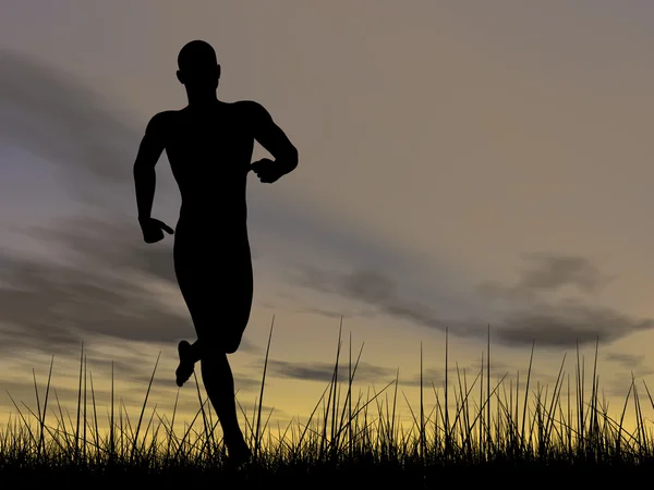 Muž černá silueta běží — Stock fotografie
