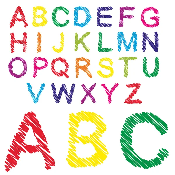 Concept of conceptuele set of verzameling kleurrijke handgeschreven, schets of Krabbel lettertype geïsoleerd op witte achtergrond — Stockfoto