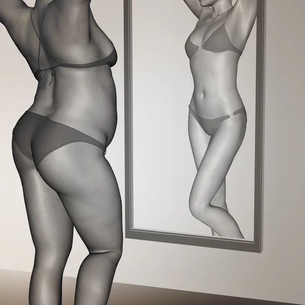 Übergewicht gegen gesunde Frau — Stockfoto