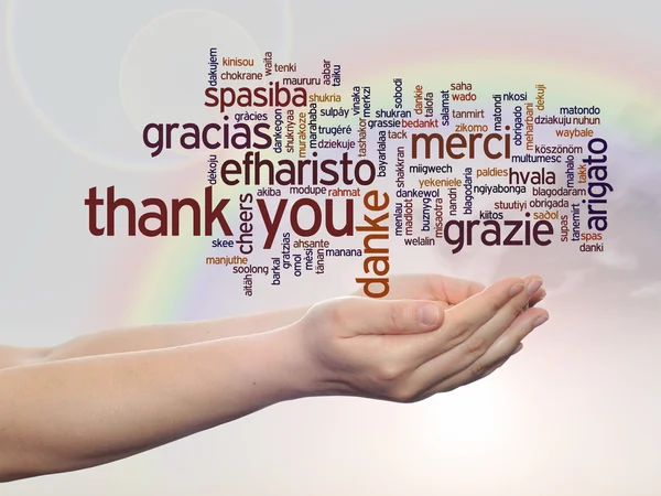 Thank you word cloud held\ — Fotografia de Stock