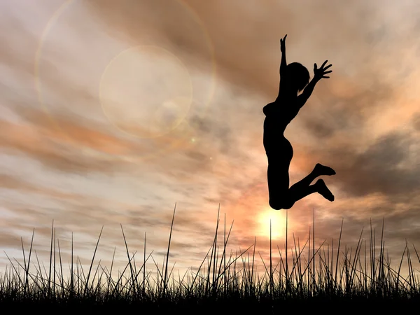Sylwetka kobiety skoki — Zdjęcie stockowe