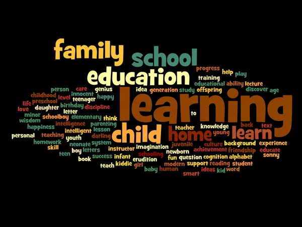 High resolution concept or conceptual education abstract word cloud on black background — Stock Photo, Image