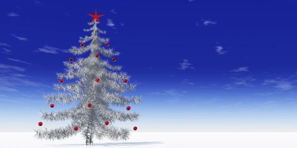 Julgran Gran med röd stjärna — Stockfoto