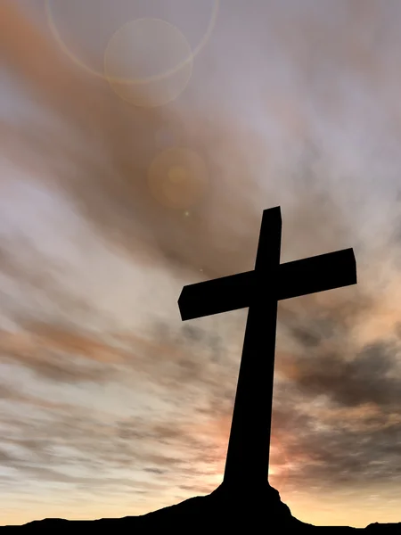 Černá silueta symbolu kříže nebo náboženství — Stock fotografie
