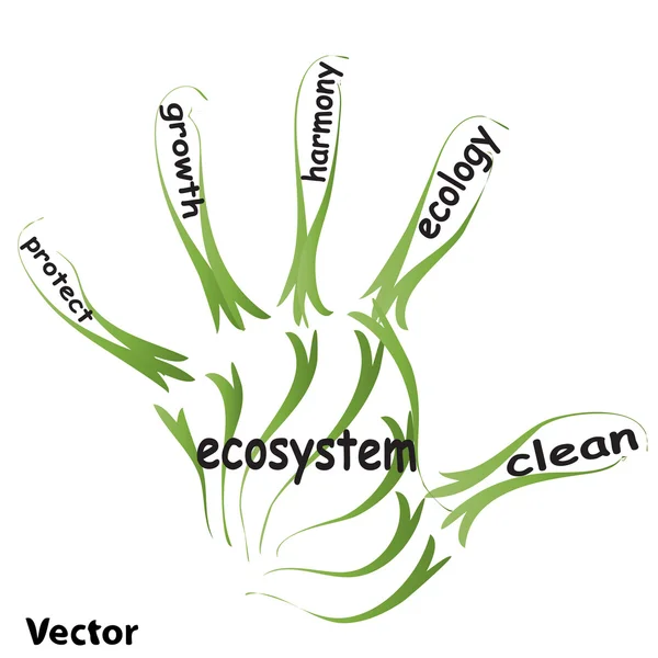 Hand print ecology words — Stock Vector