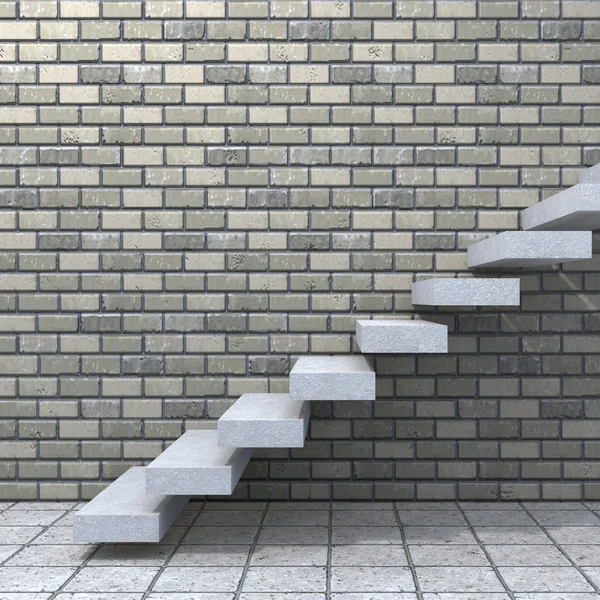 Concepto o conceptual de piedra blanca o escalera de hormigón o pasos cerca de un fondo de pared de ladrillo con madera — Foto de Stock