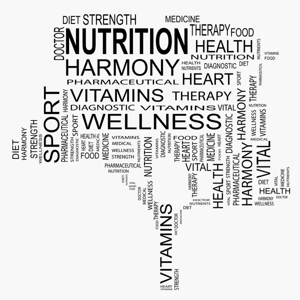 Conceptual black tree made of health and nutrition text as wordcloud isolated on white background — Zdjęcie stockowe