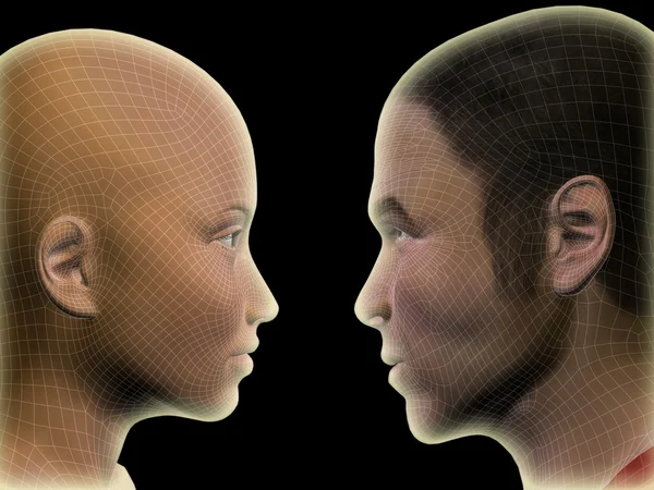 Concepto de alta resolución o cabezal conceptual 3D para hombre o mujer aislado sobre fondo negro — Foto de Stock