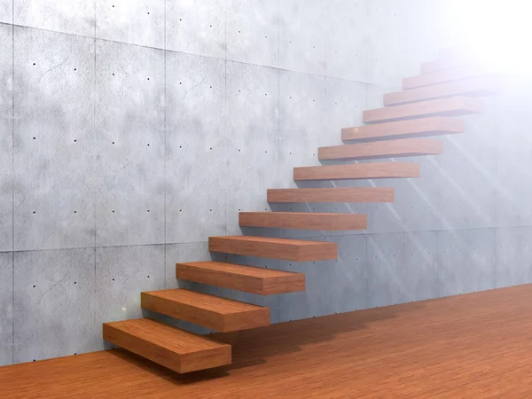 Houten trap of stappen in de buurt van een muur — Stockfoto