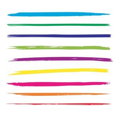 Büyük koleksiyon veya sanatsal renkli renkli boya el kümesi beyaz arka plan üzerinde izole yaratıcı fırça darbeleri yapılan