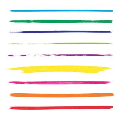 Büyük koleksiyon veya sanatsal renkli renkli boya el kümesi beyaz arka plan üzerinde izole yaratıcı fırça darbeleri yapılan