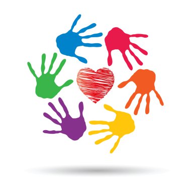 Kavram ya da kavramsal kırmızı kalp sembol çocuk insan eli ile spiral veya beyaz arka plan üzerinde izole daire yazdırır