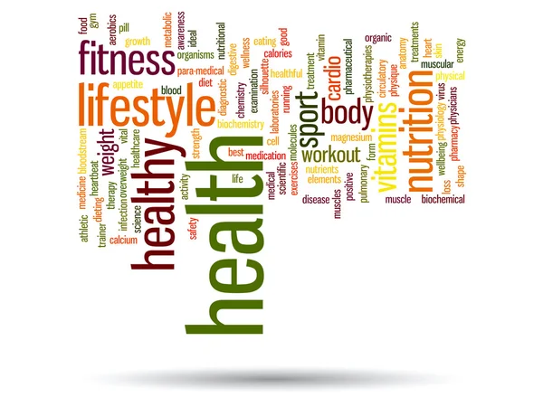 Koncept eller begreppsmässig abstrakt hälsa kost eller sport word cloud eller wordcloud på vit bakgrund — Stockfoto