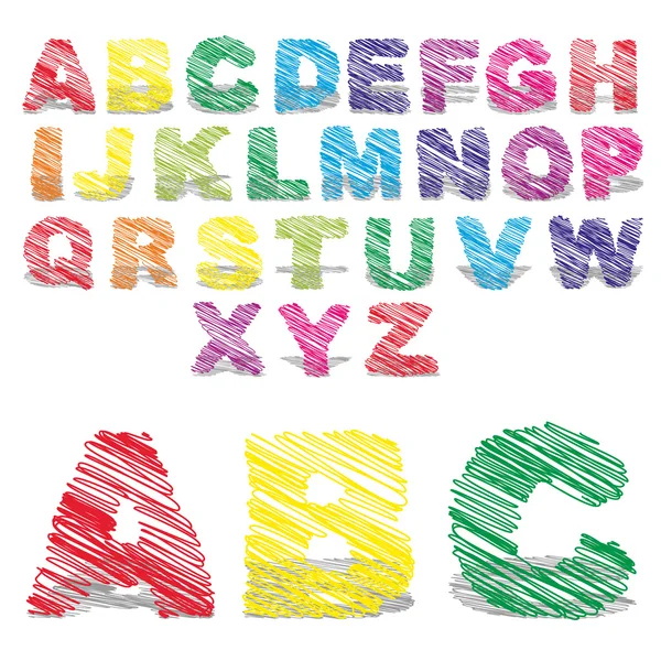 Concept of conceptuele set of collectie van kleurrijke handgeschreven, schets of Krabbel lettertypen geïsoleerd op witte achtergrond — Stockfoto
