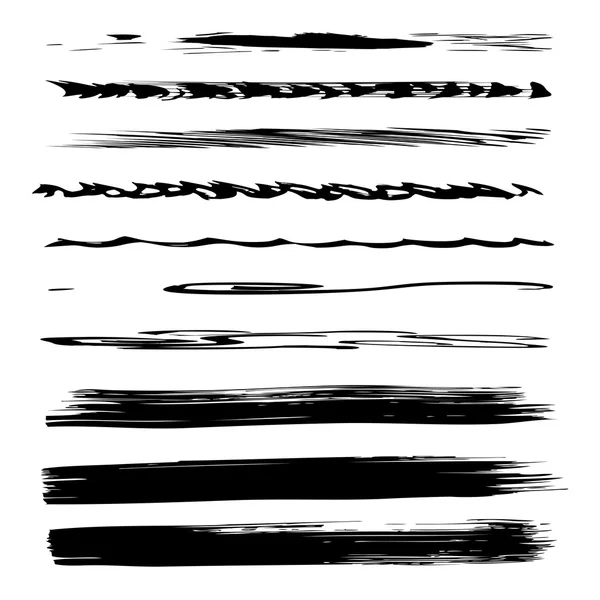 Large collection or set of artistic black paint hand made creative brush strokes isolated on white background — Stock Photo, Image