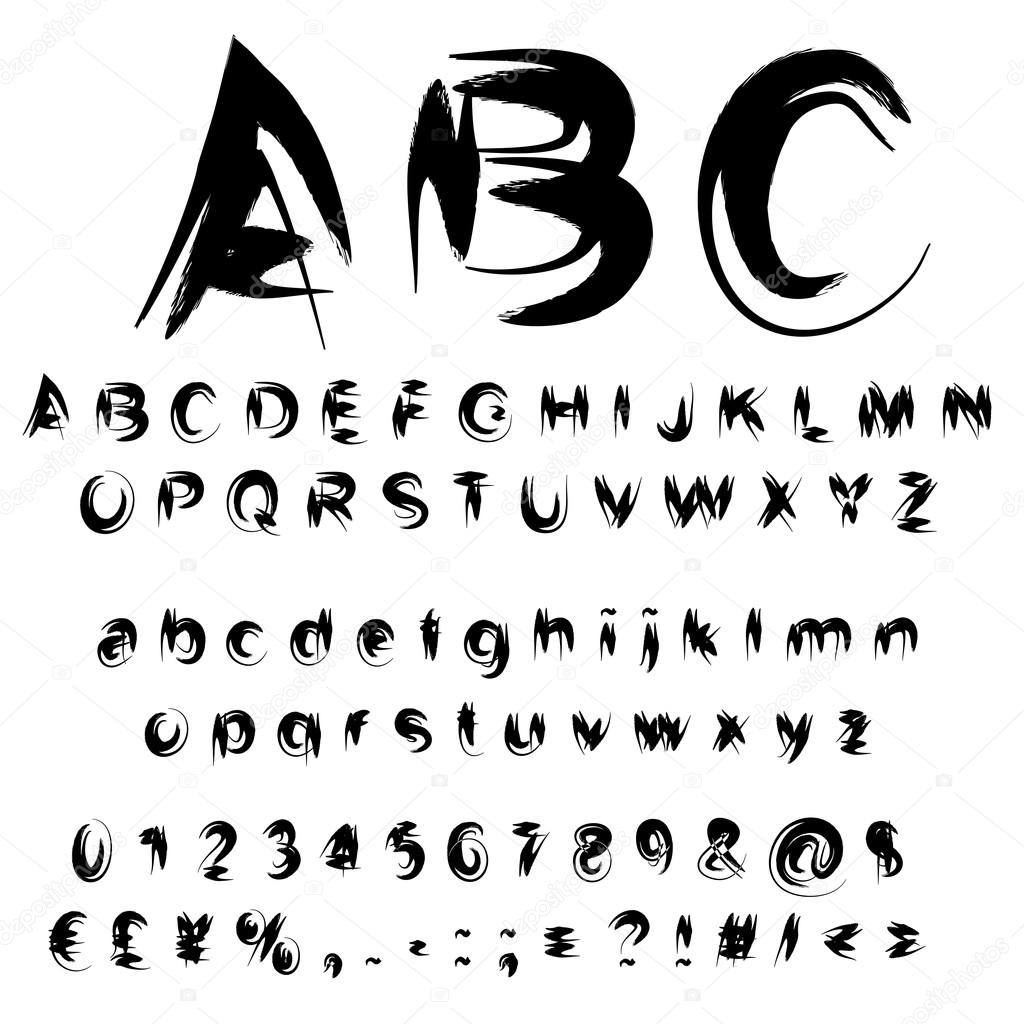 Concept or conceptual set or collection of black handwritten, sketch or scribble paint fonts isolated on white background