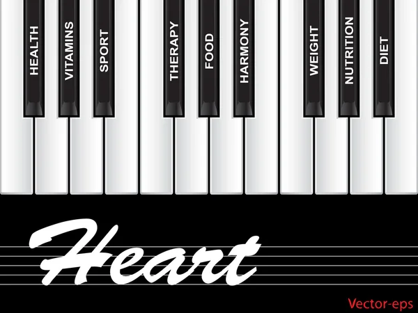 Heart piano word cloud — Stock Vector