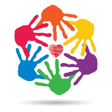 Kavram ya da kavramsal kırmızı kalp sembol çocuk insan eli ile spiral veya beyaz arka plan üzerinde izole daire yazdırır