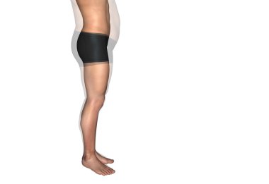 Kavram ya da kavramsal 3d şişman kilolu vs ince diyet beyaz arka plan üzerinde izole kas genç adam tam anlamıyla uyum