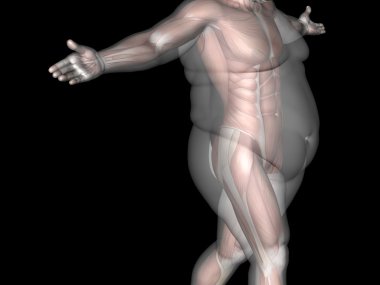 Kavram ya da kavramsal 3d şişman kilolu vs ince kas genç adam arka plan üzerinde izole diyet uyum